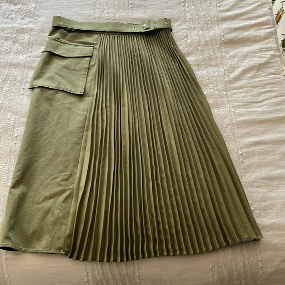 Olive green pleated Anthropologie skirt